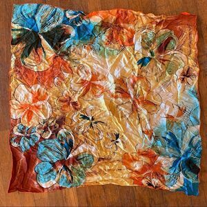 Womens Hand Rolled Sewn Edge Square Botanical Floral Flowers Silk Scarf 33X33